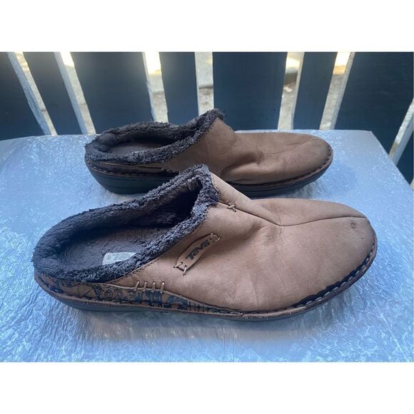 Teva Women’s Kiru 4060 Brown Leather Faux Fur Slip On Mules Shoes Sz 9 - Picture 10 of 10